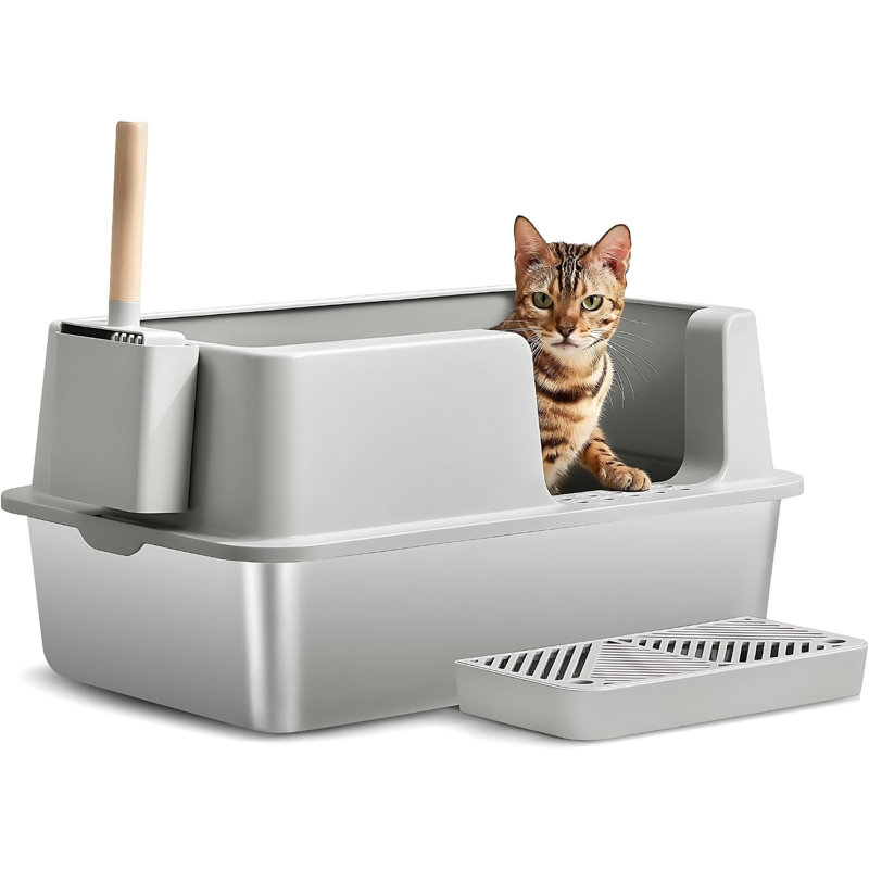 Extra Large Stainless Steel Litter Box with High Enclosure for Big Cat Multi Cat Family